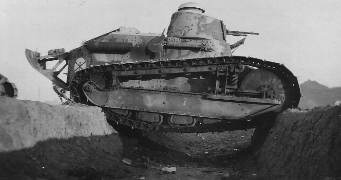 Renault FT-17 tank immobilized in a trench