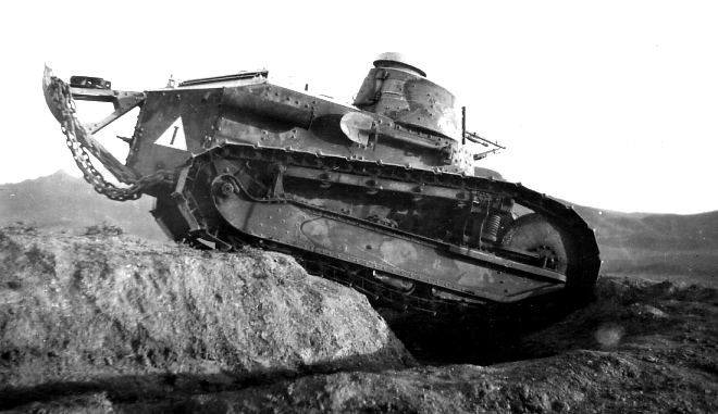 Renault FT-17 tank stuck in a trench