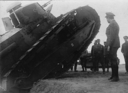 Renault FT-17 tank coming out of a trench