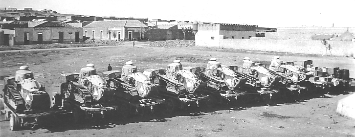 Seven Renault FT-17 tanks formed up
