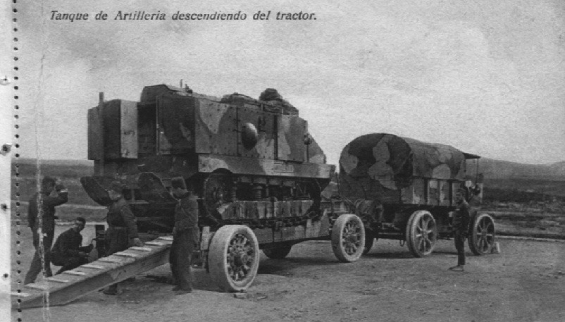 Schneider M16 CA1 tank descending from its transportation vehicle