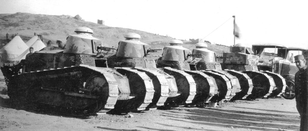 Renault FT-17 tanks lined up.