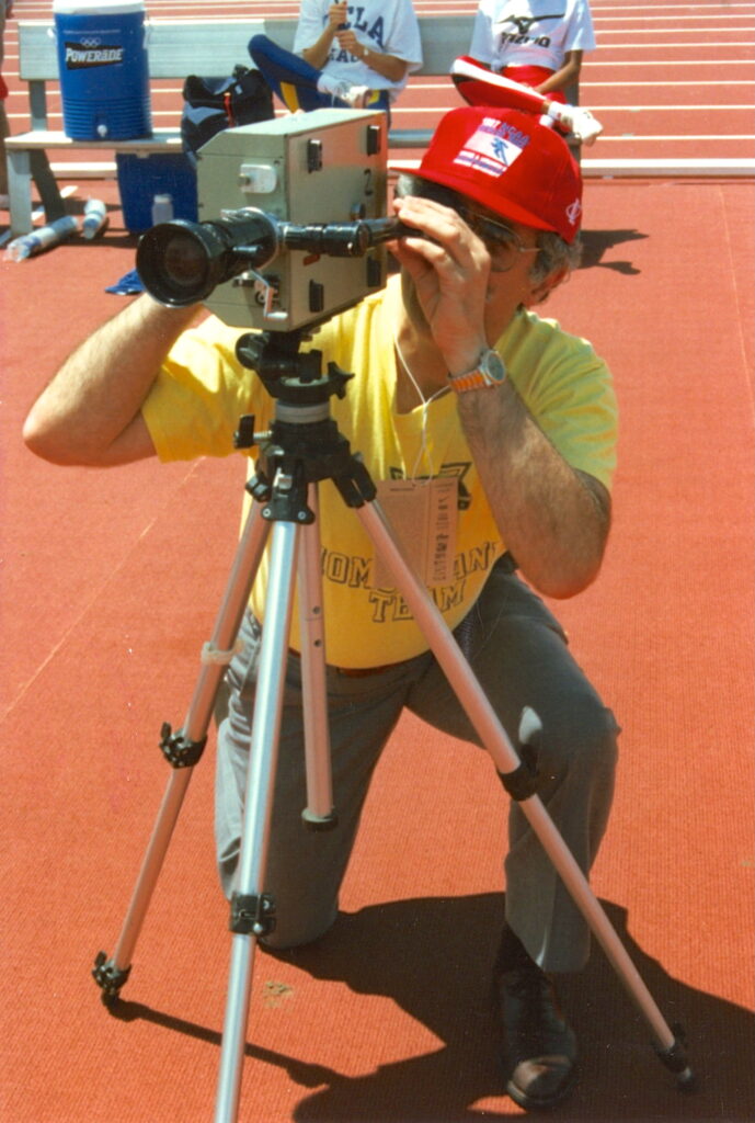 Jesús Dapena filming with a Locam camera