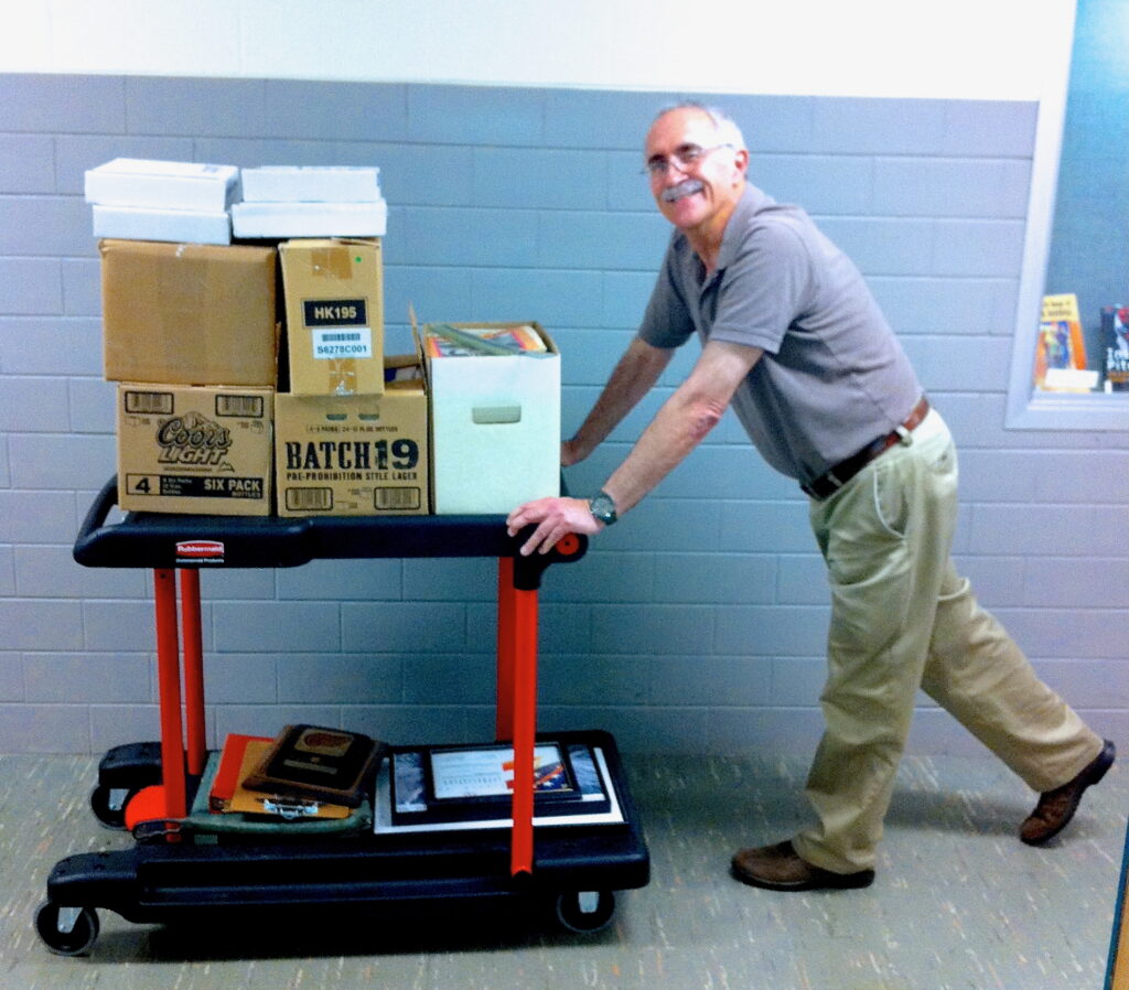 Dapena on his retirement day, walking out of the lab for the last time