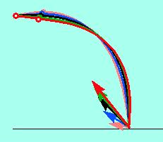 Five different shapes of a vaulting pole and the ground forces that produce them